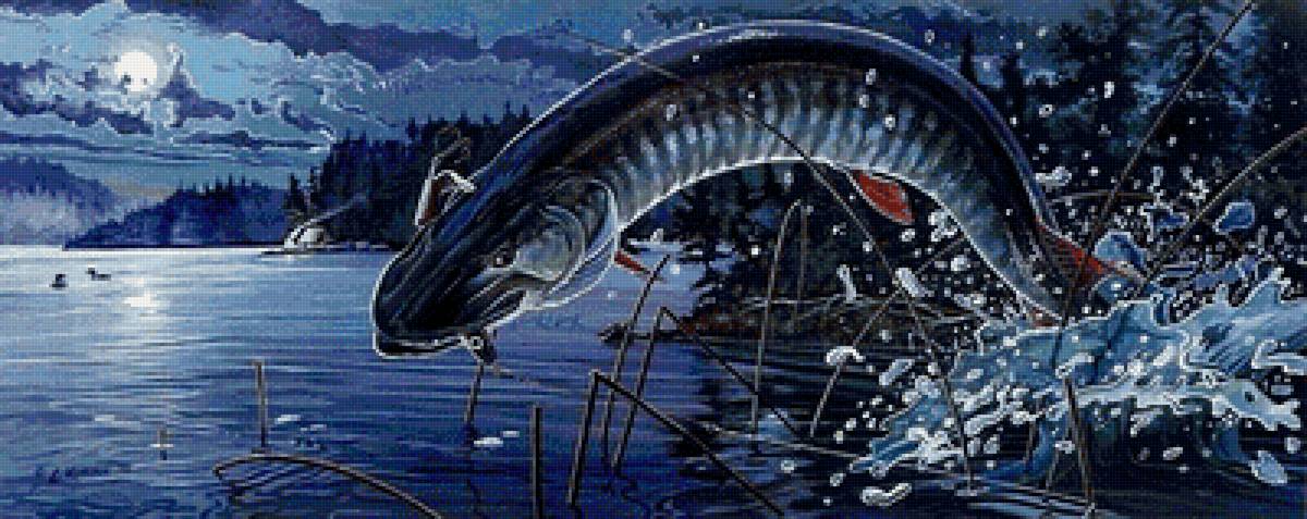 на заимке - рыба, река, луна, рыбалка, ночь, щука - предпросмотр