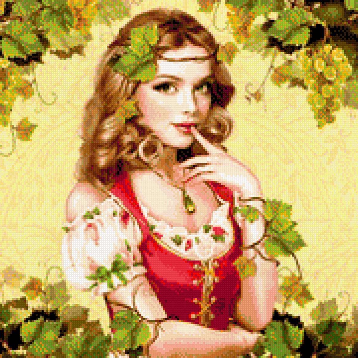 Девушка и лоза - виноград, листья, девушка, лоза - предпросмотр