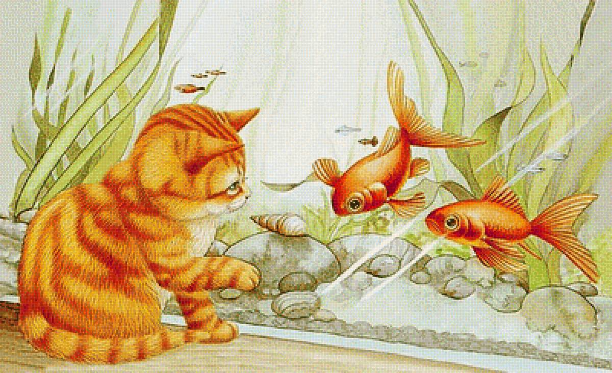 Котёнок и рыбки - котенок, животные, аквариум, рыбки - предпросмотр
