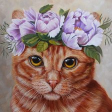 Схема вышивки «Кот в цветах»