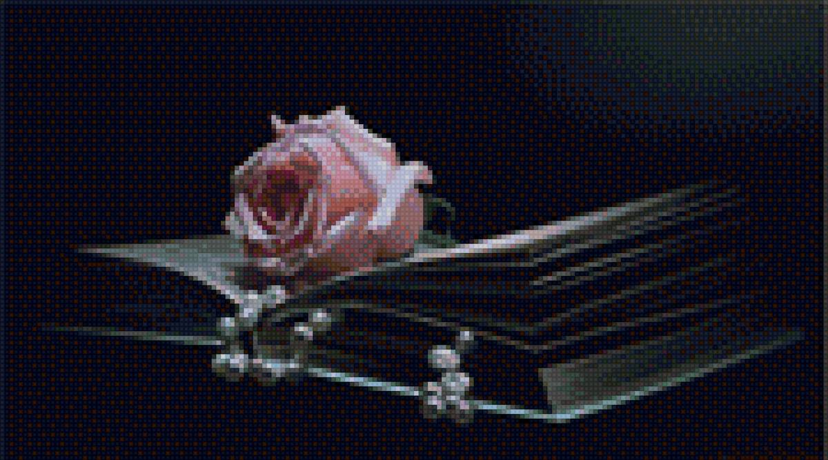 Роза с жемчугом - жемчуг, роза, черная канва - предпросмотр