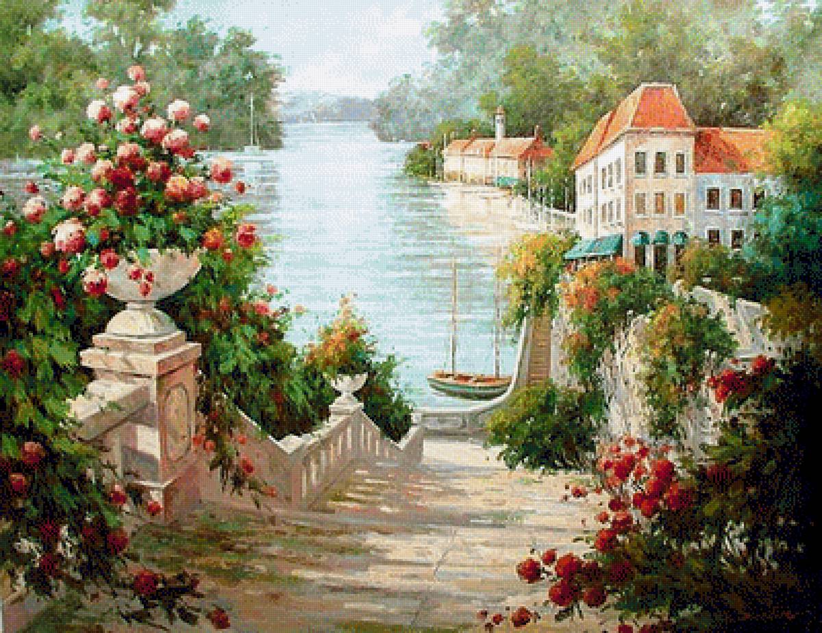 Набережная - вышивка крестом - предпросмотр