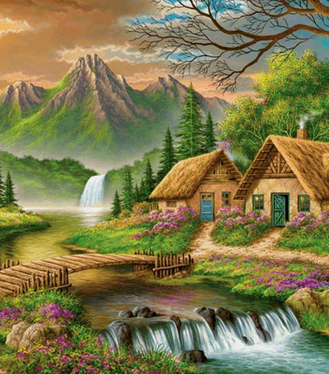 в горах - природа, живопись, пейзаж - предпросмотр