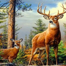 Схема вышивки «Пейзаж с оленями»