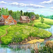 Схема вышивки «деревенька»