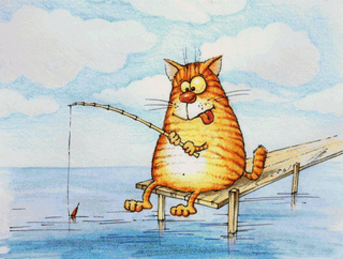 Рыбалка - котик, рыбак, удочка - предпросмотр