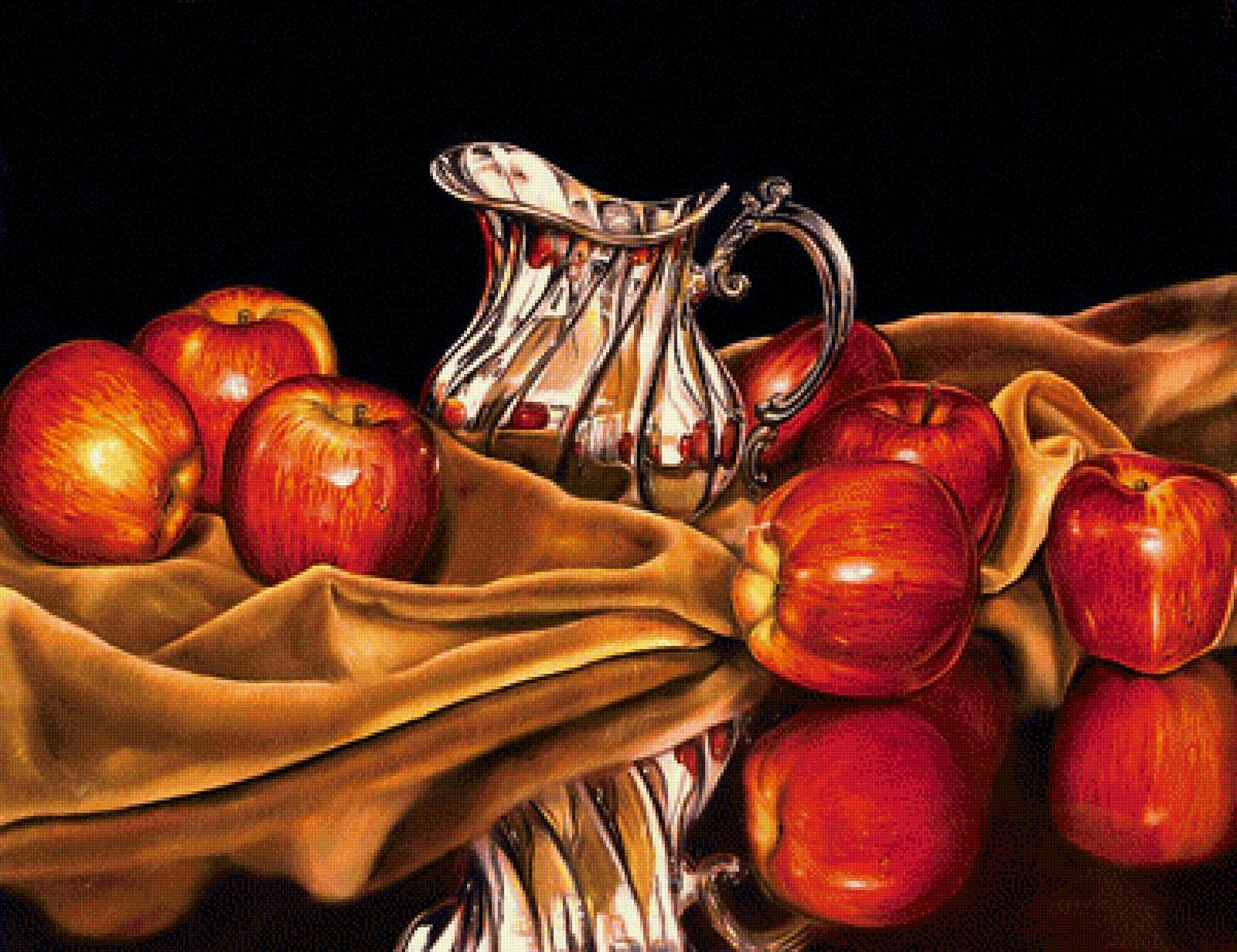 Кувшин и яблоки - яблоки, натюрморт, фрукты, кувшин - предпросмотр