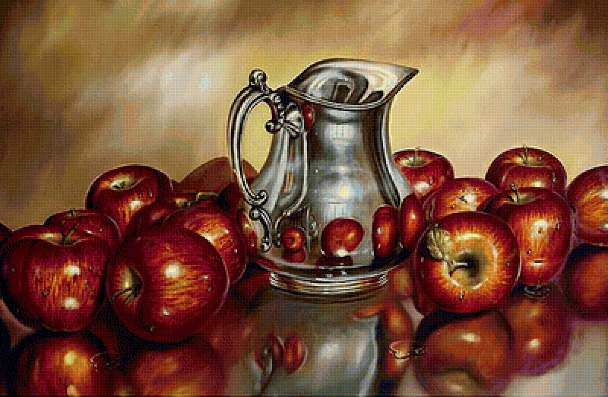 Кувшин и яблоки - яблоки, кувшин, фрукты, натюрморт - предпросмотр
