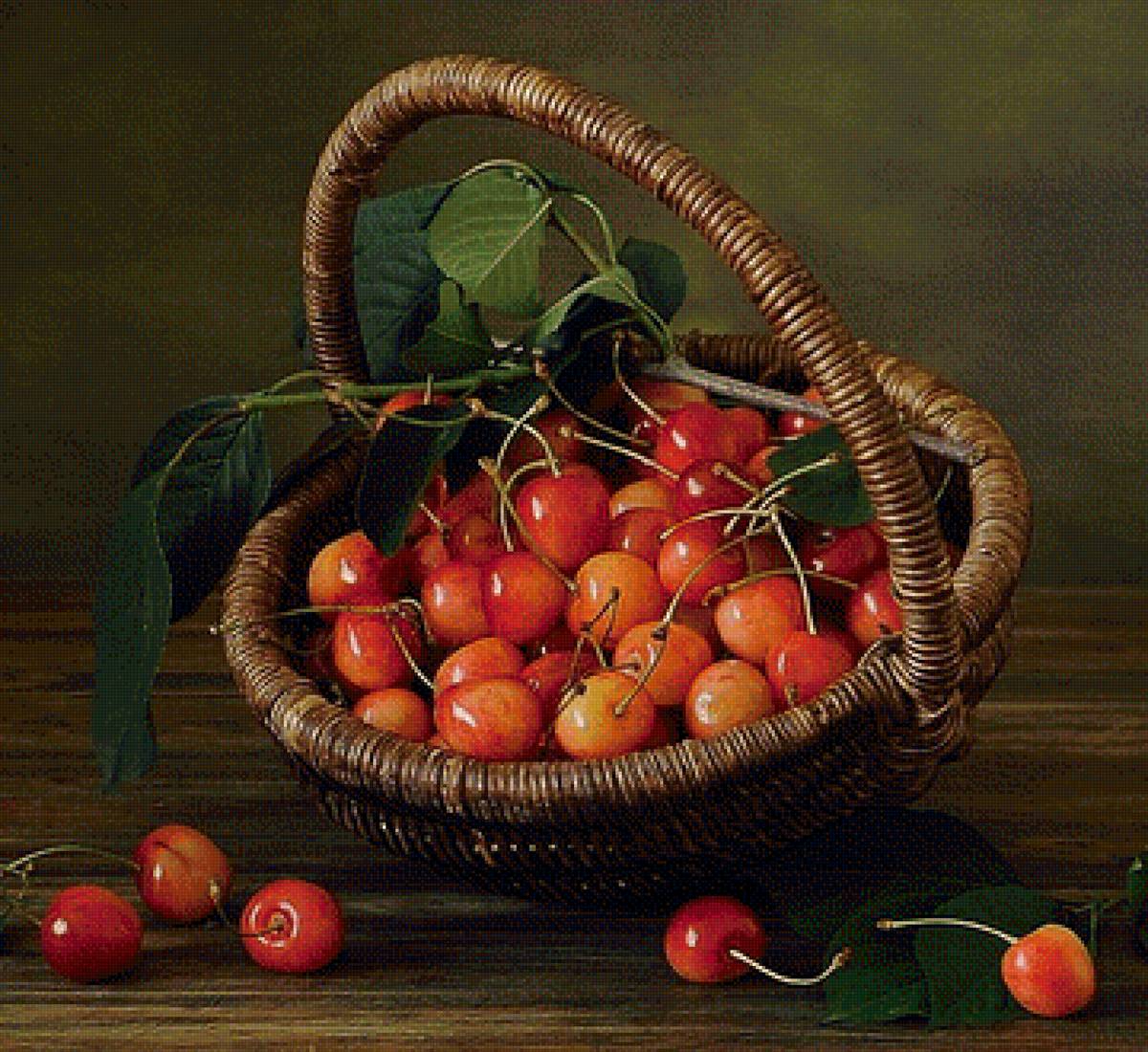 Натюрморт черешни - натюрморт вышивка крестом - предпросмотр