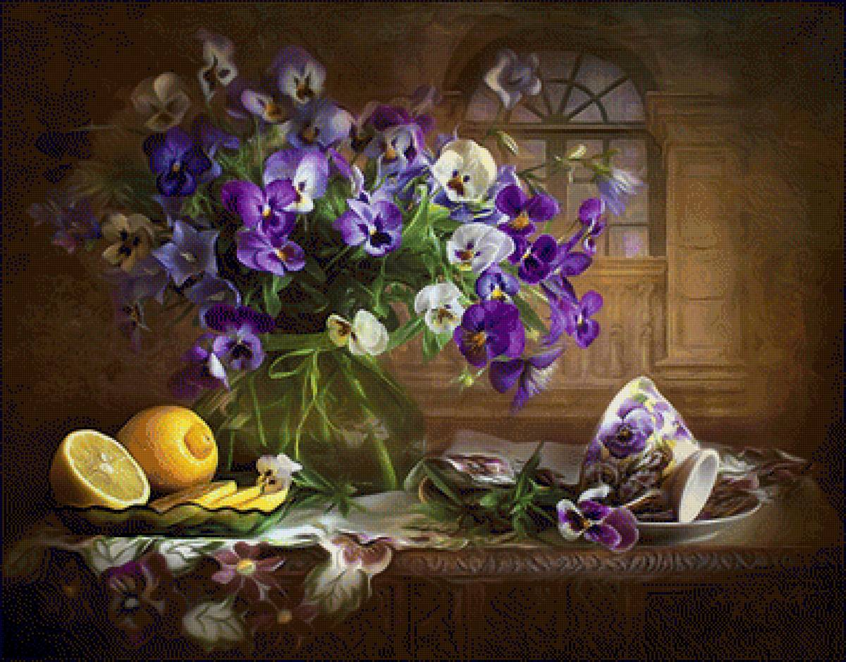 Анютки - натюрморт, анютины глазки, цветы - предпросмотр