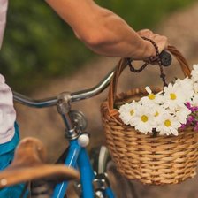 Схема вышивки «парень с велосипедом и корзиной  ромашек»