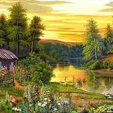 Схема вышивки «домик у речки»