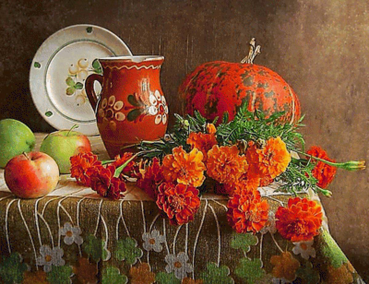 Осенний натюрморт. - натюрморт., овощи, цветы - предпросмотр