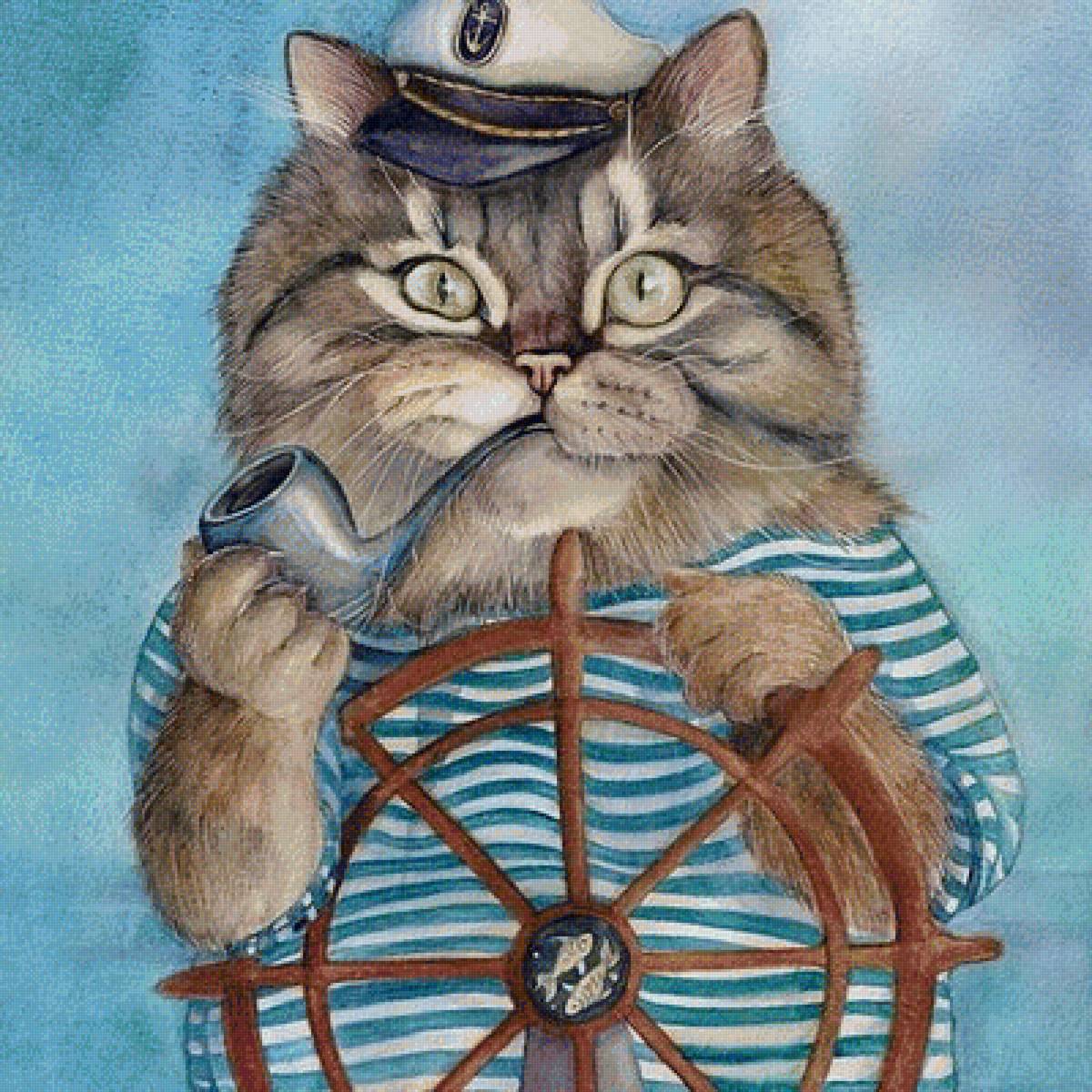 Матрос - матрос, животное, кот, арт - предпросмотр