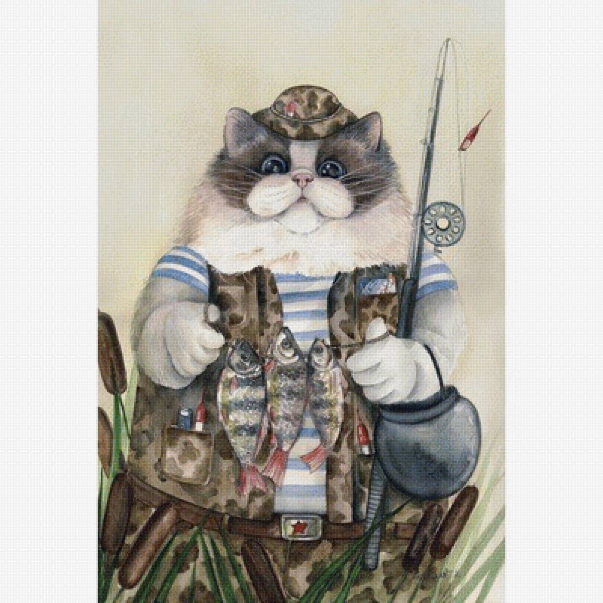 Мир животных - животное, арт, кот, рыбак - предпросмотр