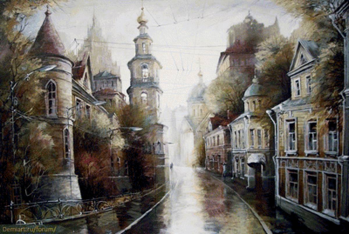 Дождь - улочка, городская улица - предпросмотр