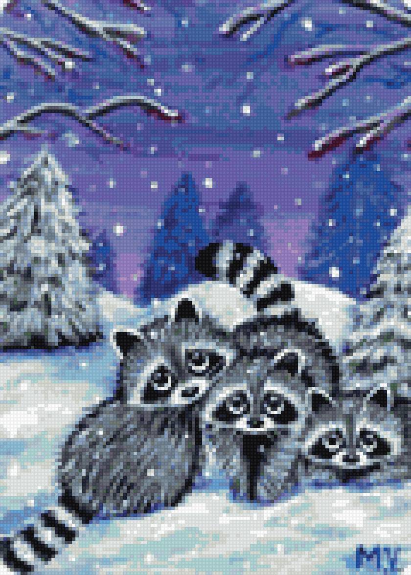 Еноты зимой - еноты - предпросмотр