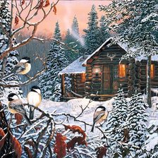 Схема вышивки «зимний домик»