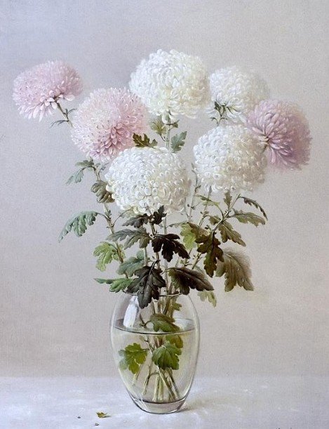 хризантемы нежные - ваза, хризантемы - оригинал