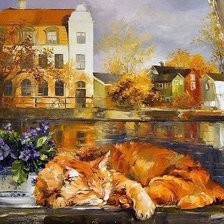 Схема вышивки «кот на окне»