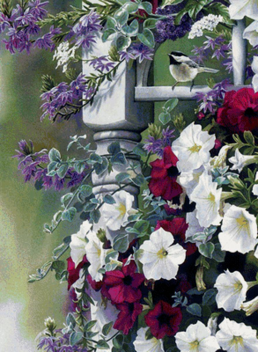 цветущий сад - цветы, птицы - предпросмотр