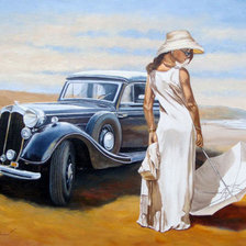 Схема вышивки «девушка у машины»