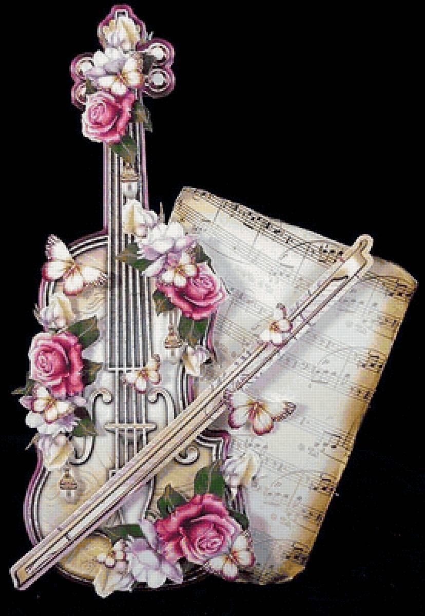 скрипка в цветах - музыка, цветы. композиция, ноты, скрипка - предпросмотр