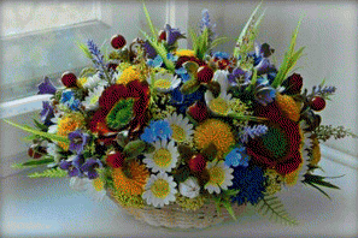 летний букет - лето, букет, цветы, ромашки, маки - предпросмотр