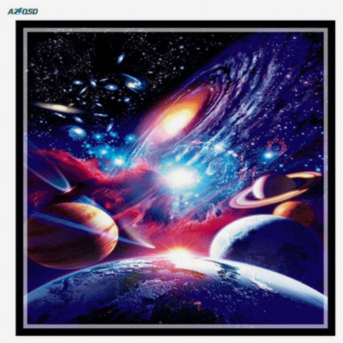 космос - земной шар, звезды, планеты, свечение - предпросмотр