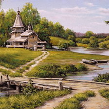 Схема вышивки «церквушка у реки»