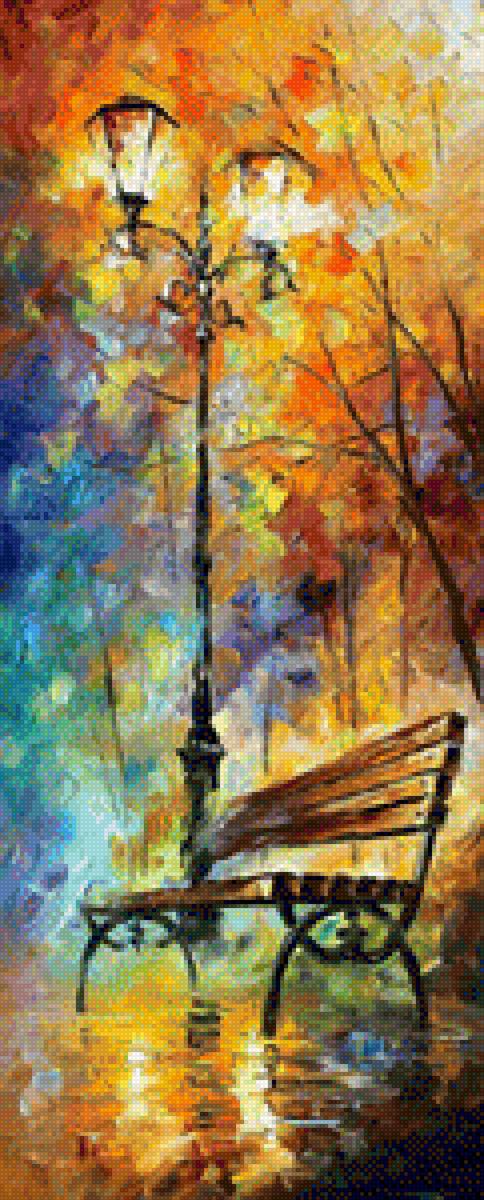 Пустая скамья - парк, afremov, уличный фонарь - предпросмотр