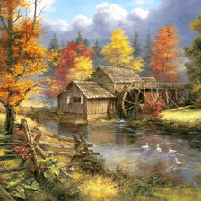 wodny młyn jesienią