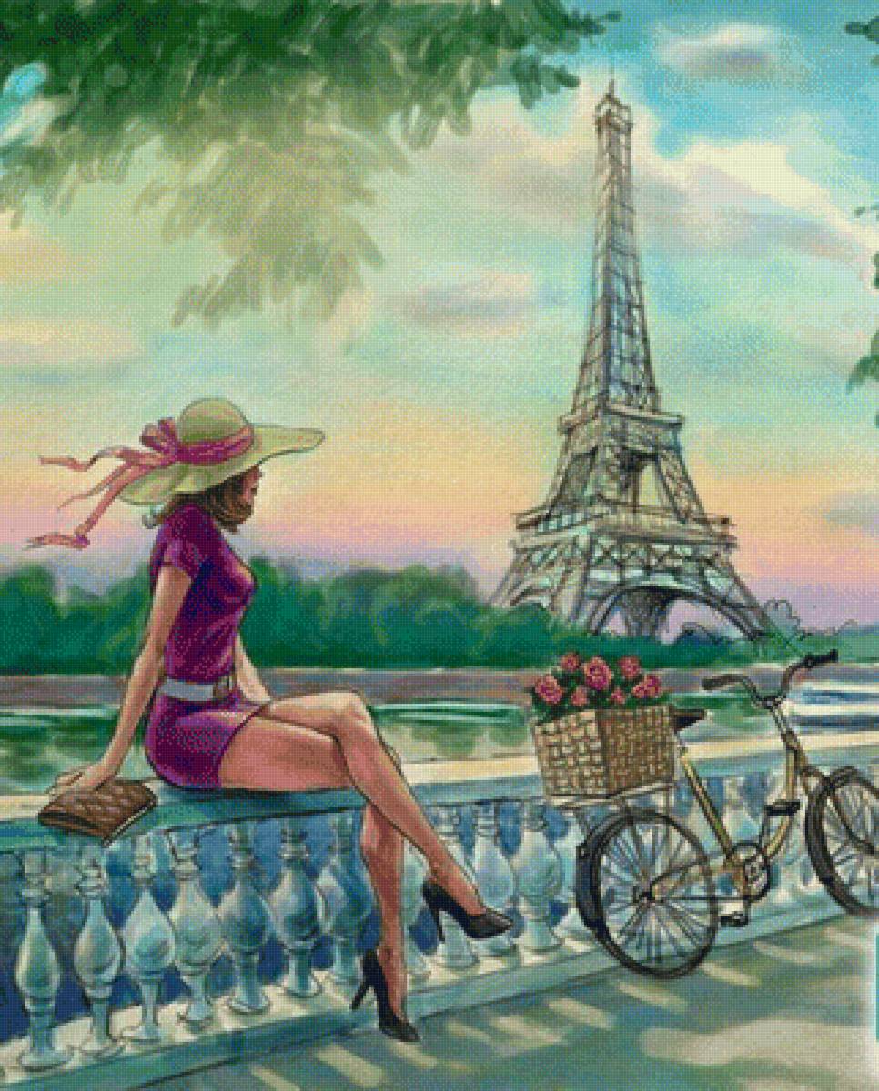 Paris - девушка, арт, город, париж - предпросмотр