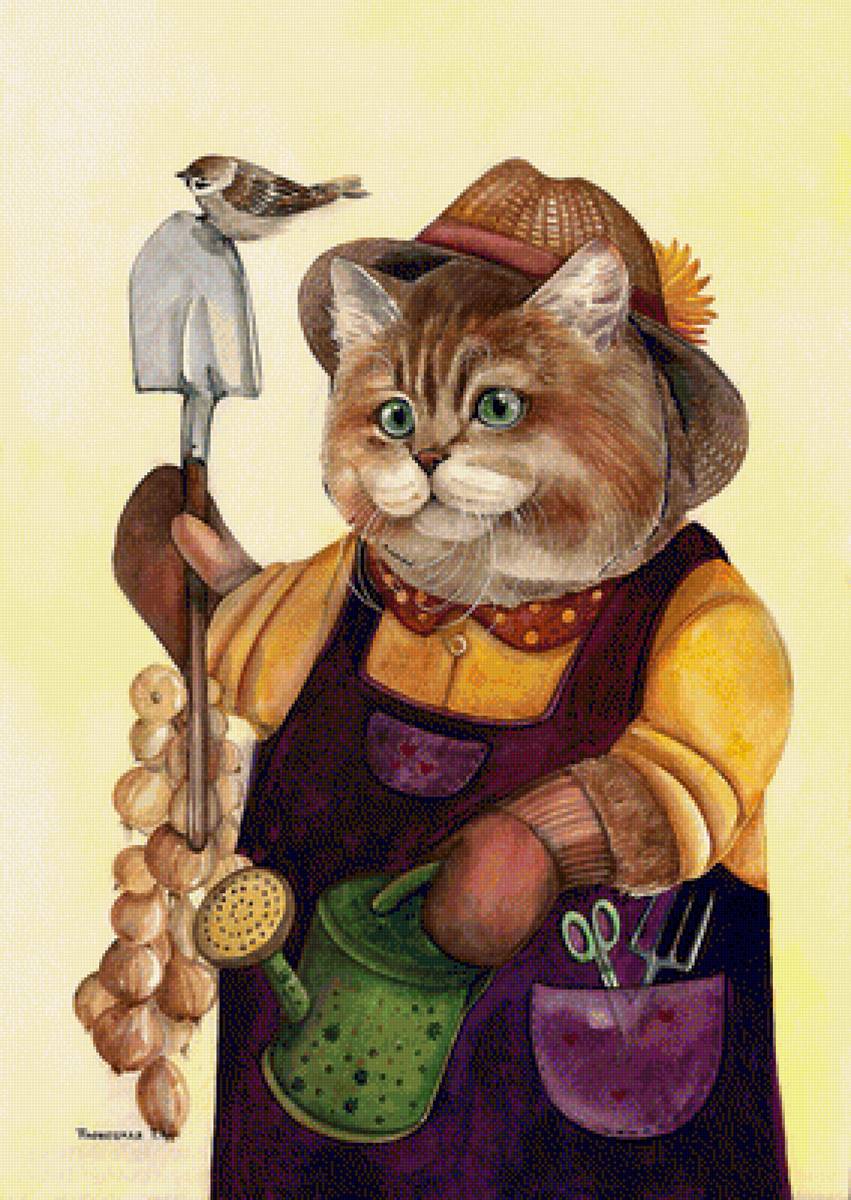 Кот садовник-огородник - картины художника татьяны пловецкой - предпросмотр