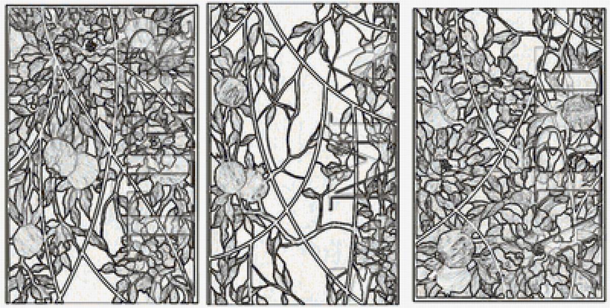 Гранат - витраж, вертикальные, гранат, цветы, плоды - предпросмотр