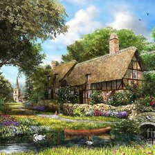 Схема вышивки «дом с мостом»