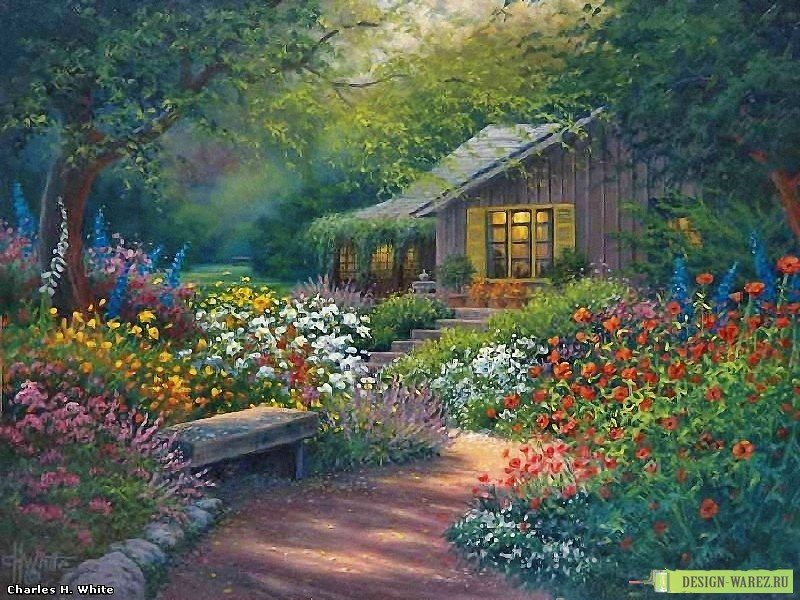 Дом в цветах - лес, дом, цветы, лето - оригинал