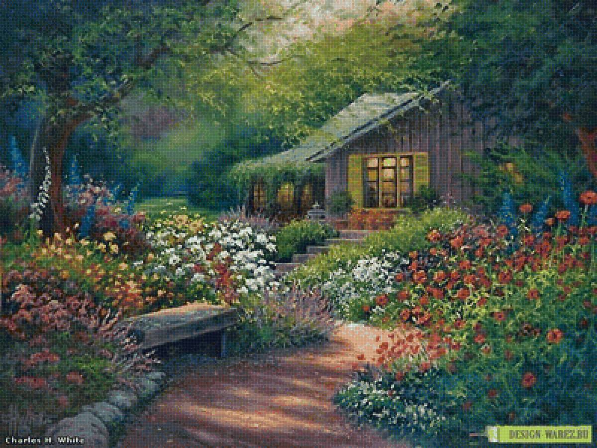 Дом в цветах - дом, лето, цветы, лес - предпросмотр