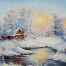 zimowy zachód słońca