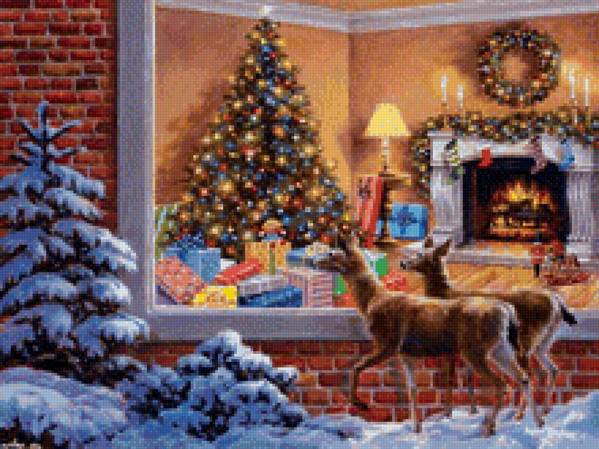 Олени и новый год - камин, новый год, олени, праздник - предпросмотр