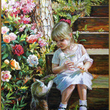 Схема вышивки «девочка и кот»