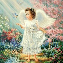 Схема вышивки «ангел с птичкой»