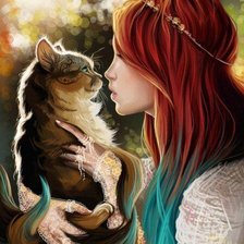 Схема вышивки «Девушка и кошка»