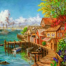 Схема вышивки «Морская деревушка»