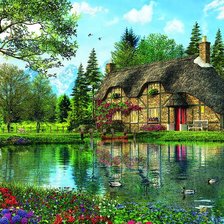 Схема вышивки «Коттедж на пруду»