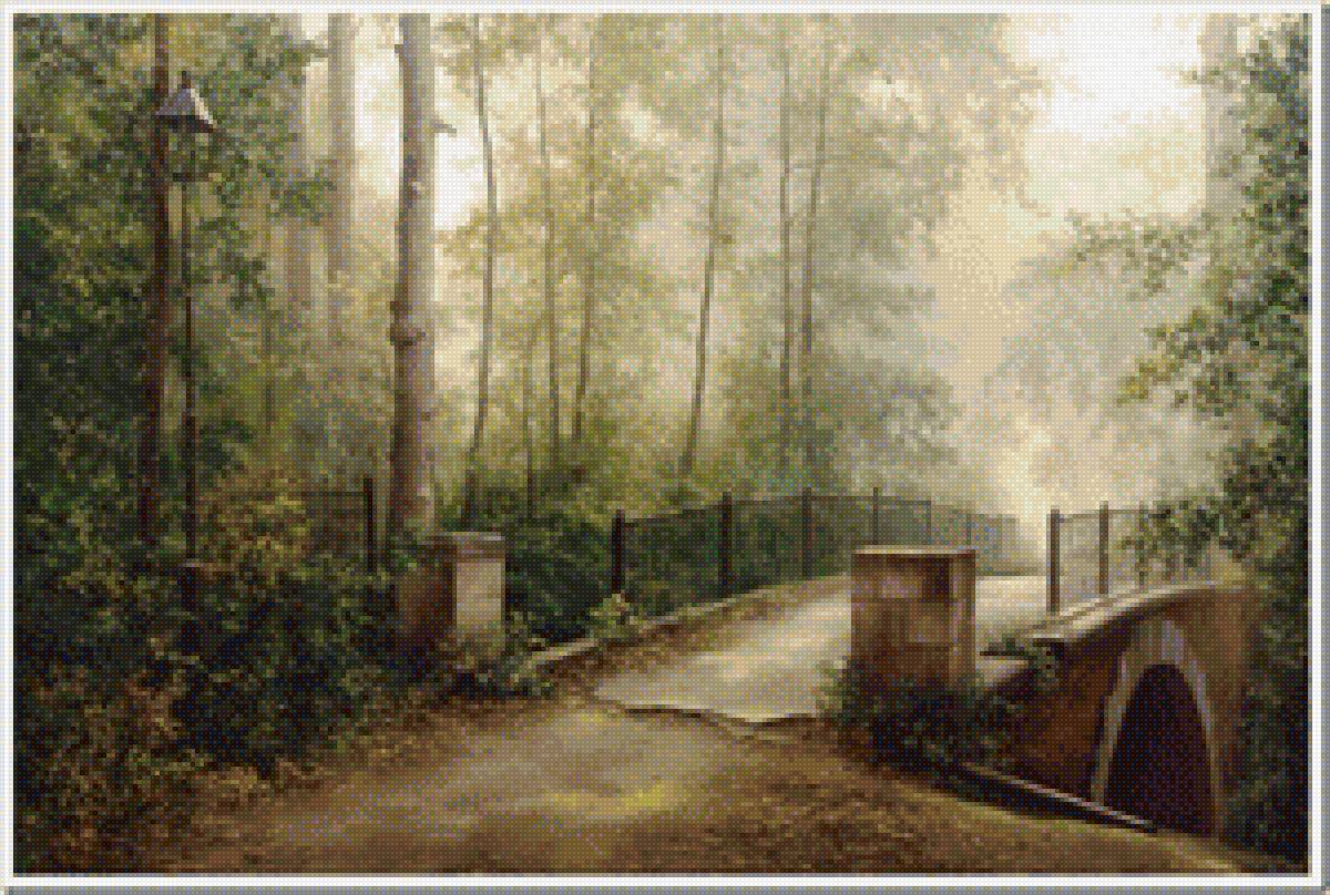 утро в парке - пейзаж, картина, утро, парк - предпросмотр