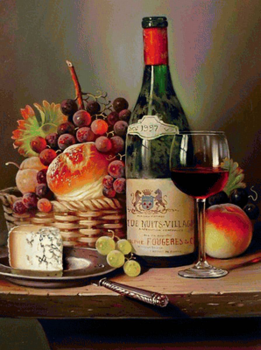 Натюрморт - вино, сыр, фрукты - предпросмотр