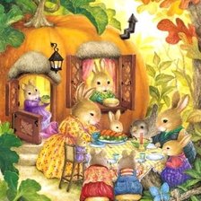 Схема вышивки «Кролики чаепитие»