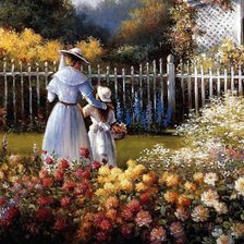 Схема вышивки «spacer w ogrodzie»