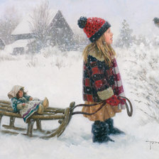 Схема вышивки «Девочка и санки»